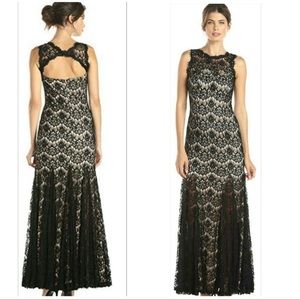 Betsy & Adam long black lace and embellished dress. Size 4
